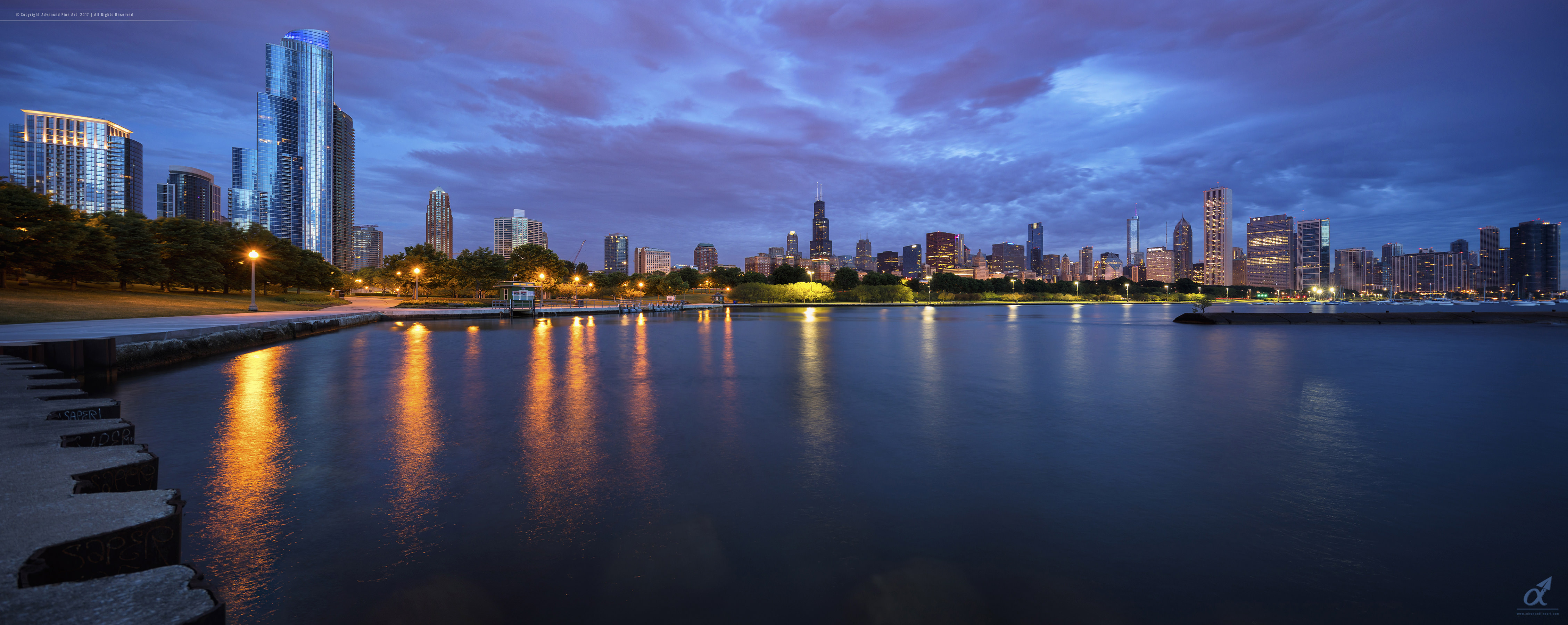 Chicago Skyline CityScape Pano at Dawn